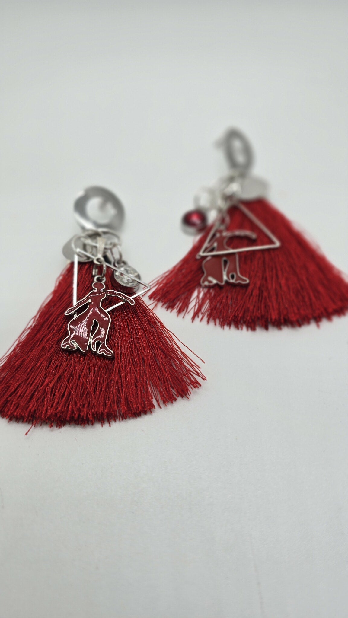 Crimson Elegance Tassel Earrings (Short 1691)