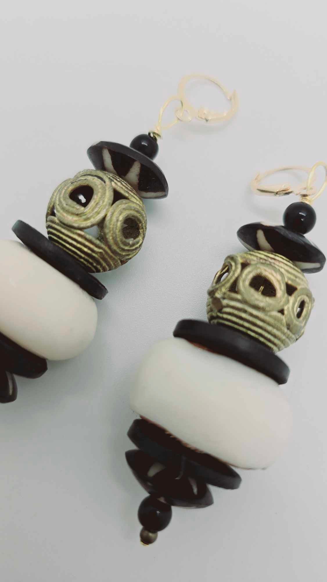 African brass and white bone Earrings (Ethnix 1326)