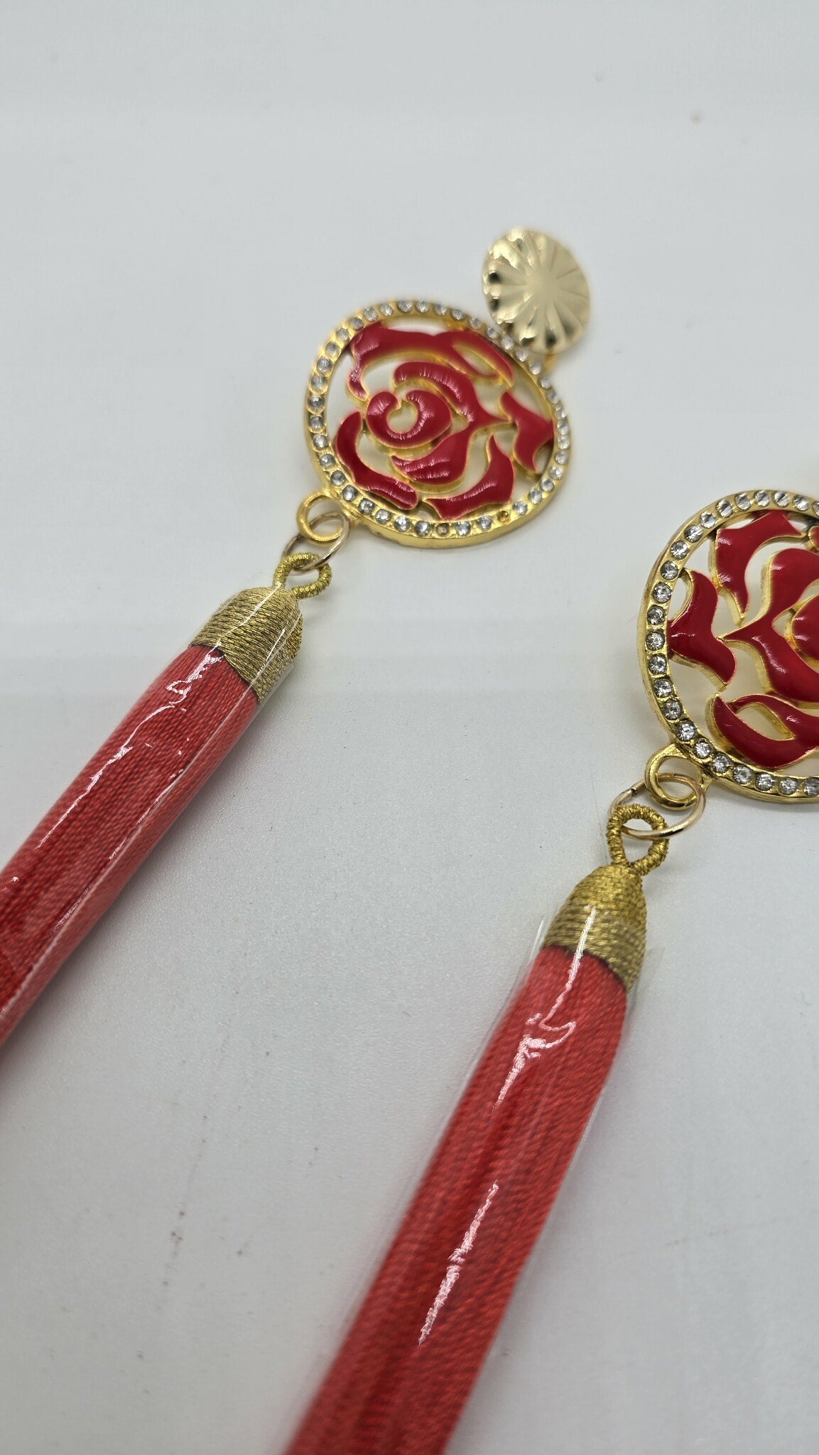 Crimson Bloom Tassel Earrings (Mosaic 1689)