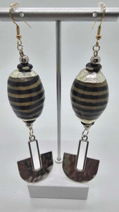 Black Striped and Silver Charm Earrings (Ethnix 1468)