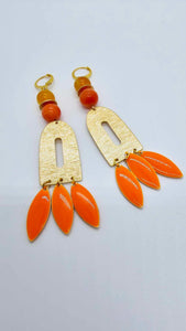 Orange and brass earrings! (1273 Mosaic)