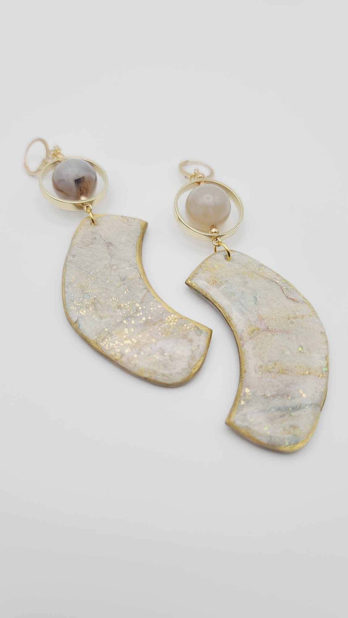 Beige marble clay Earrings (Gold Rush 1496)