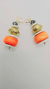 Orange batik bone Earrings (Ethnix 1328)