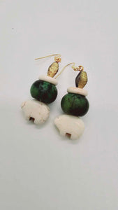 Emerald green and ivory Earrings (Short 1493)