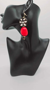 Red, black, white bracelet and earrings set (Ethnix 1386)