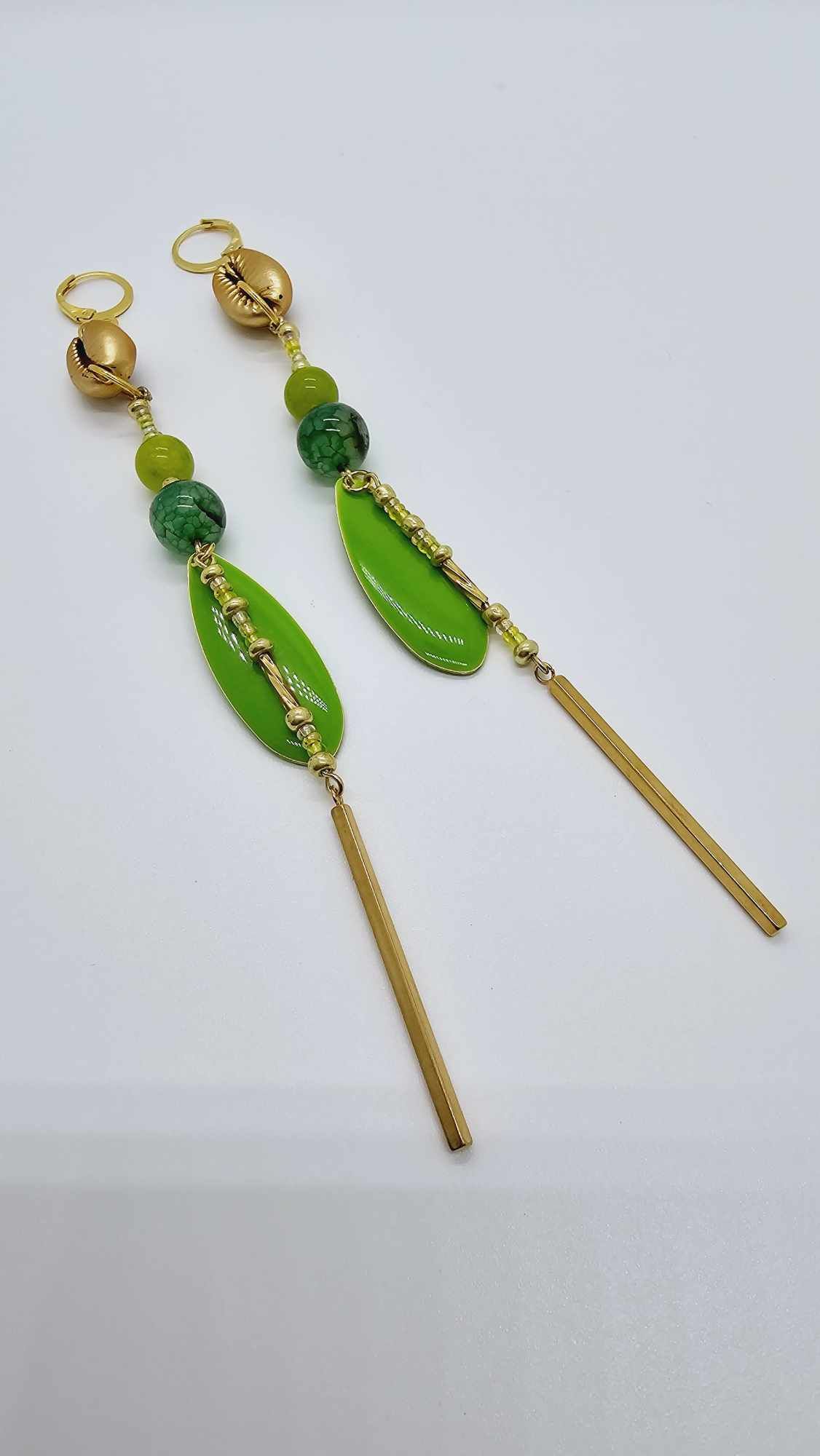 Lime green and gold earrings! (1282 Mosaic)