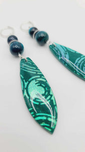 Teal green and silver clay Earrings (Savage 1394)