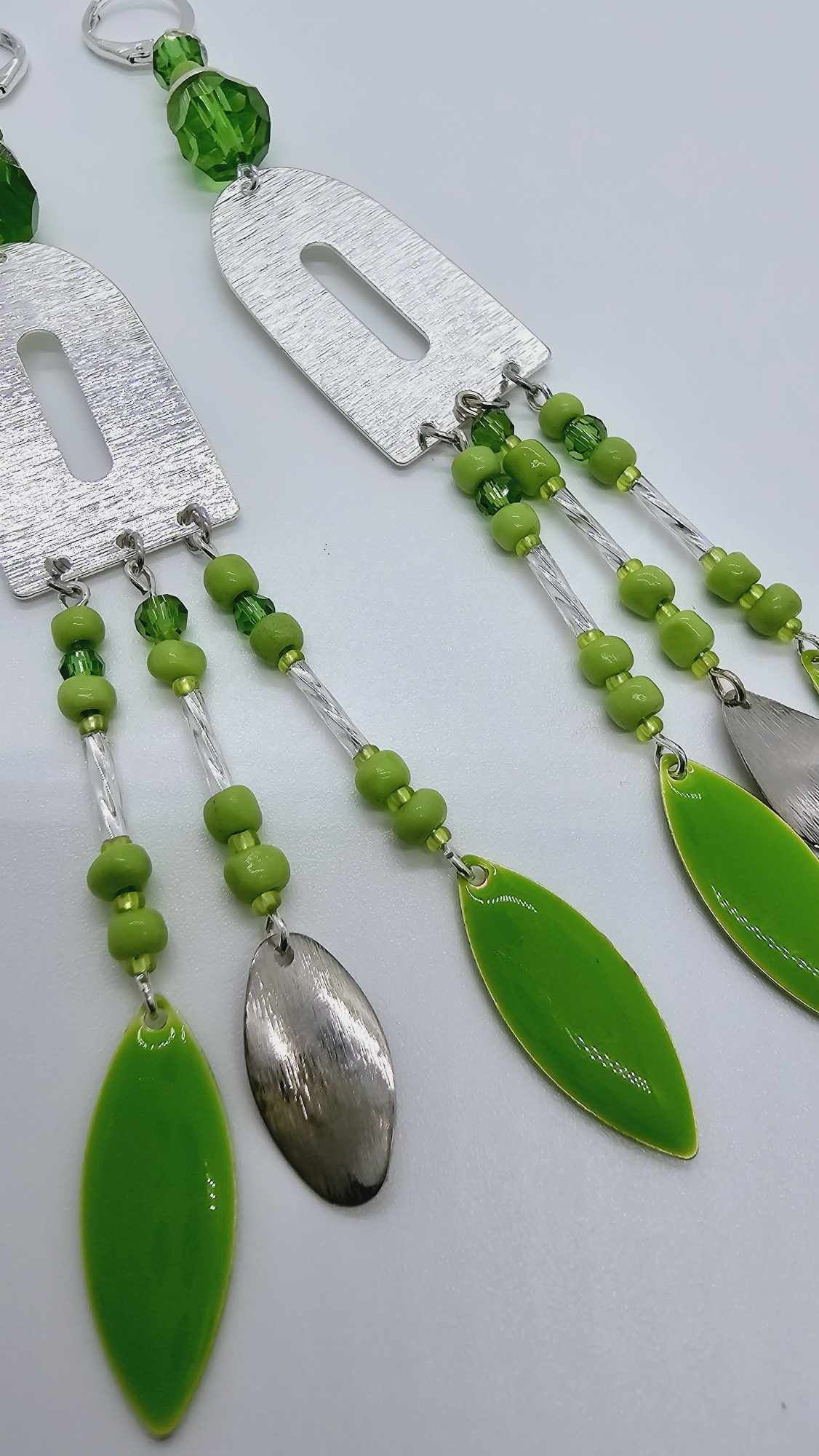 Lime green and silver earrings! (1271 Mosaic)