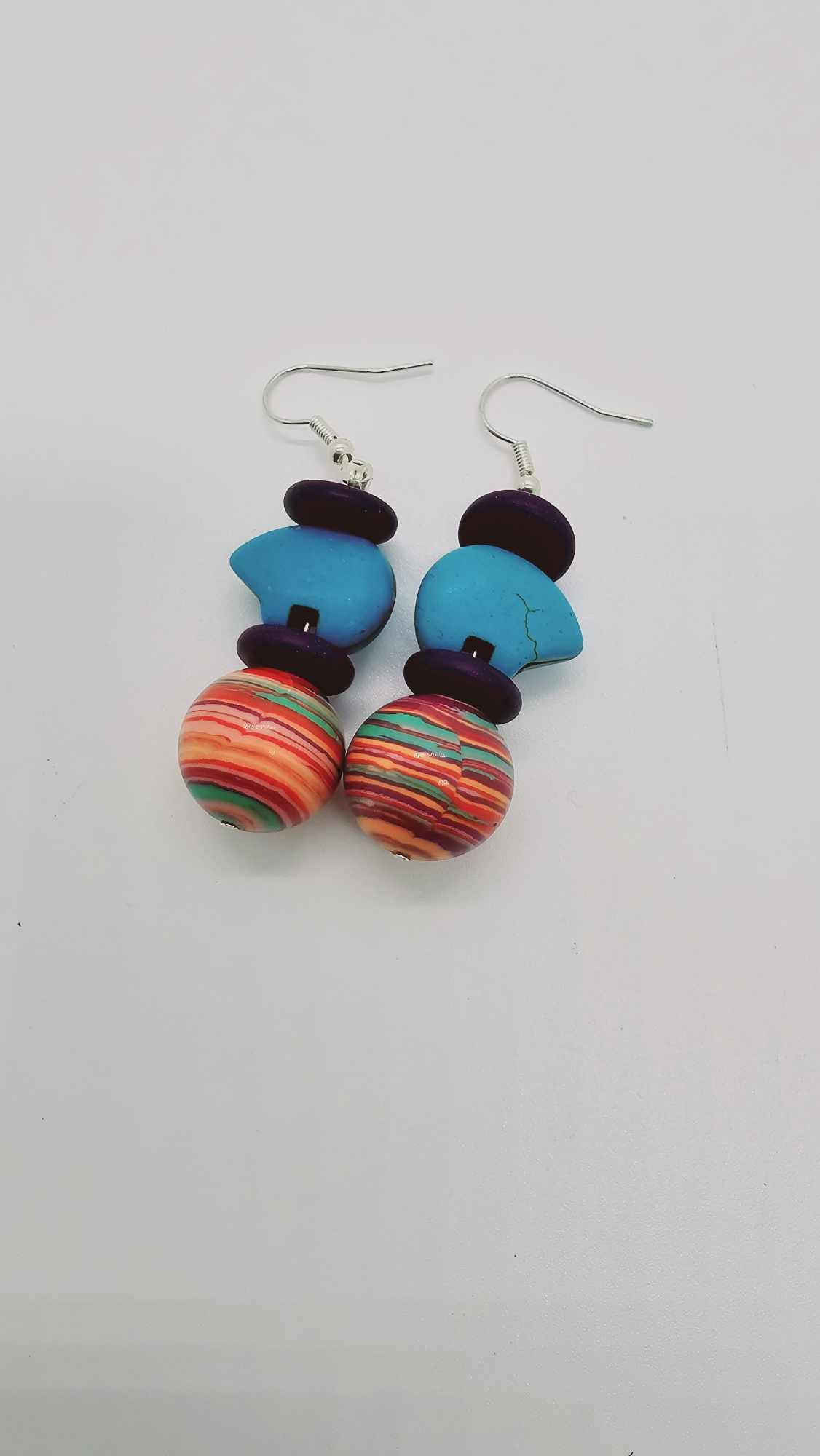 Turquoise and orange Earrings (Short 1463)