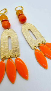 Orange and brass earrings! (1273 Mosaic)