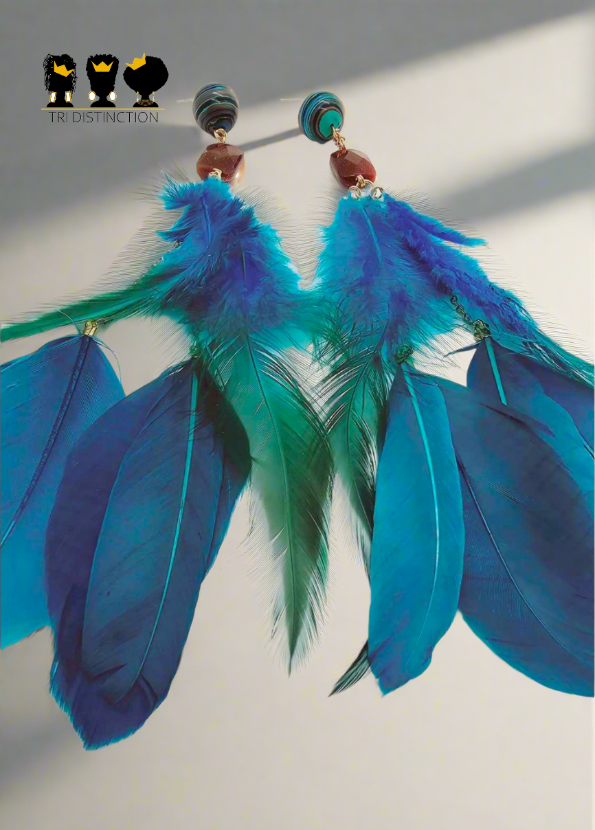 Turquoise and teal feather Earrings (BBW 1442)