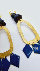 Navy blue and brass earrings! (1274 Mosaic)