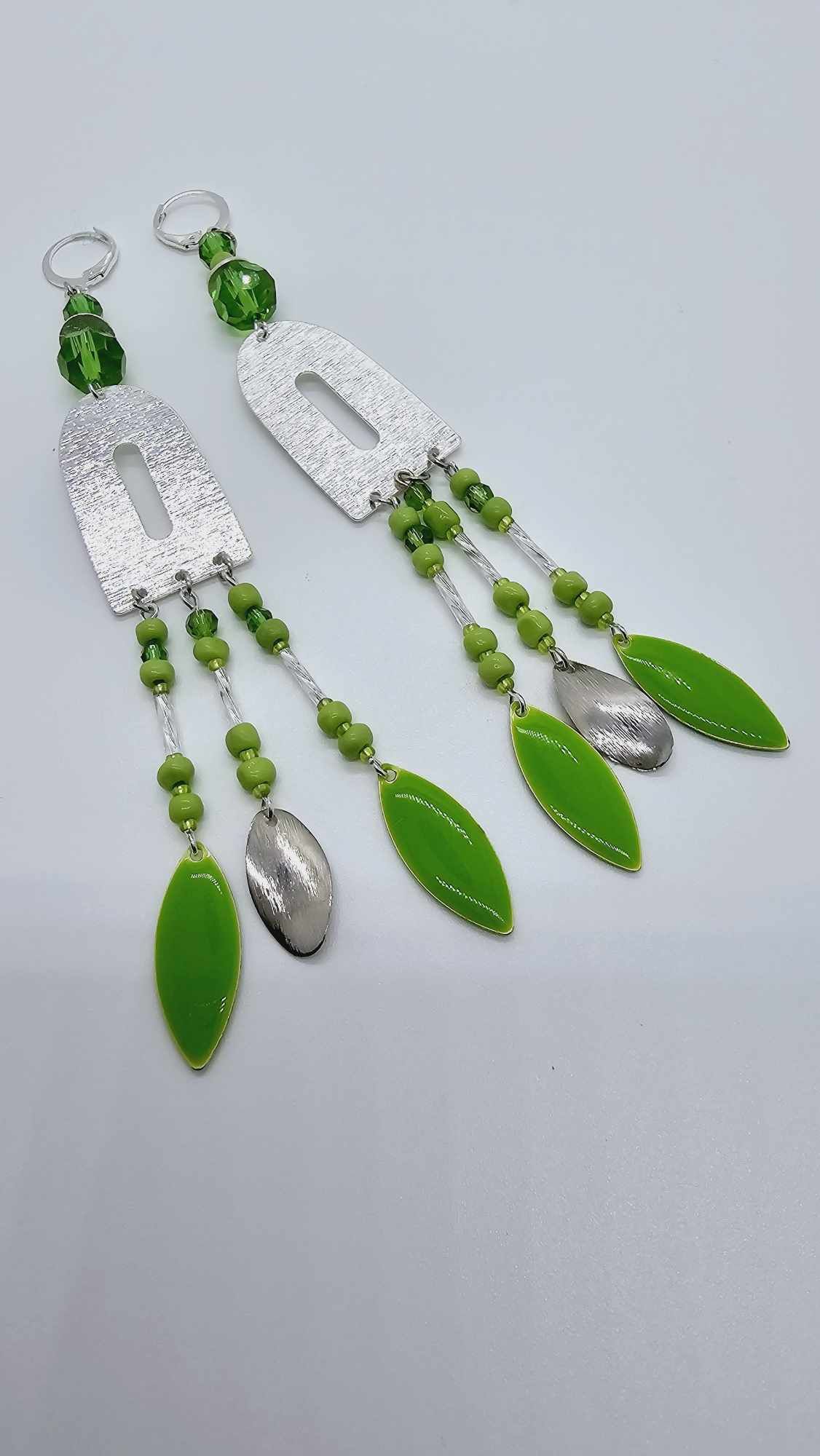 Lime green and silver earrings! (1271 Mosaic)