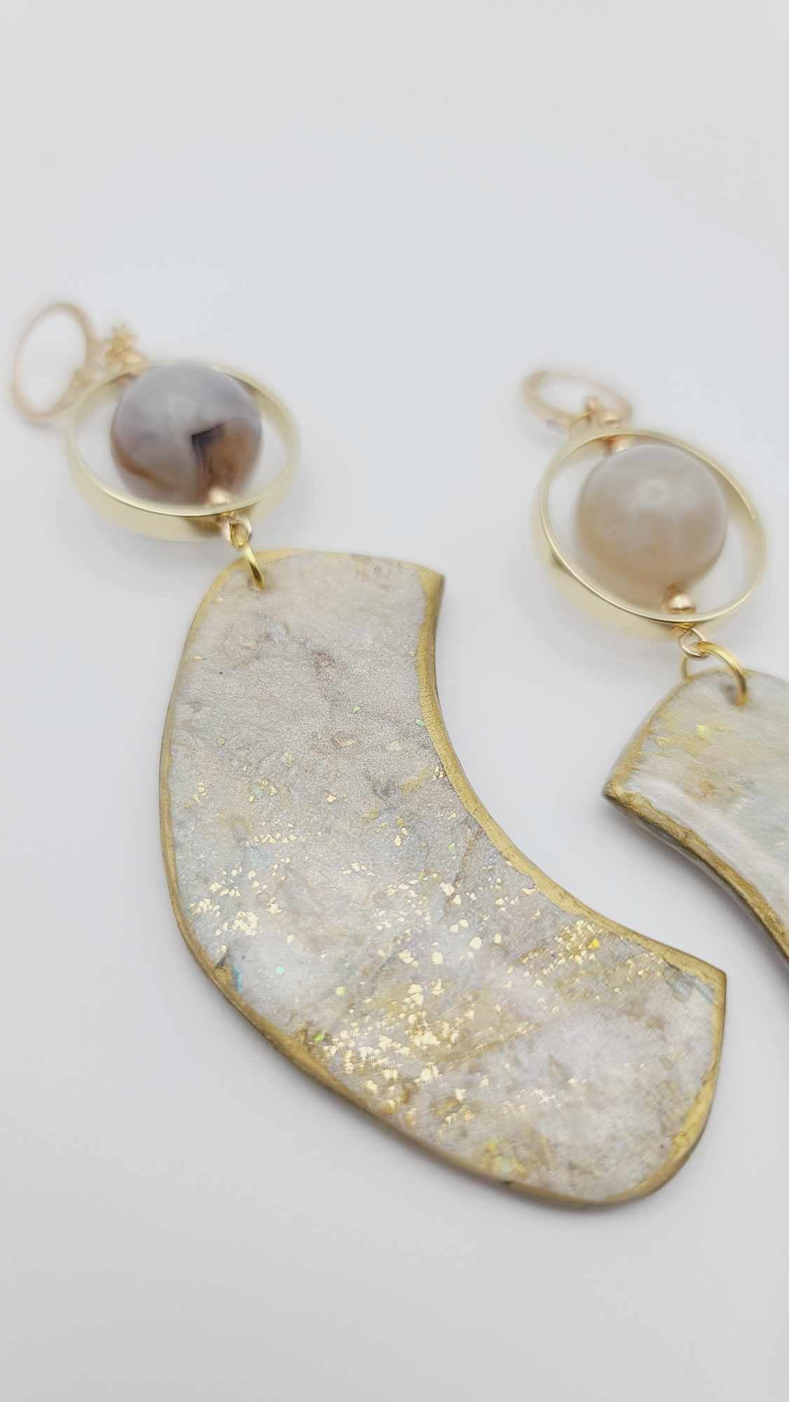 Beige marble clay Earrings (Gold Rush 1496)