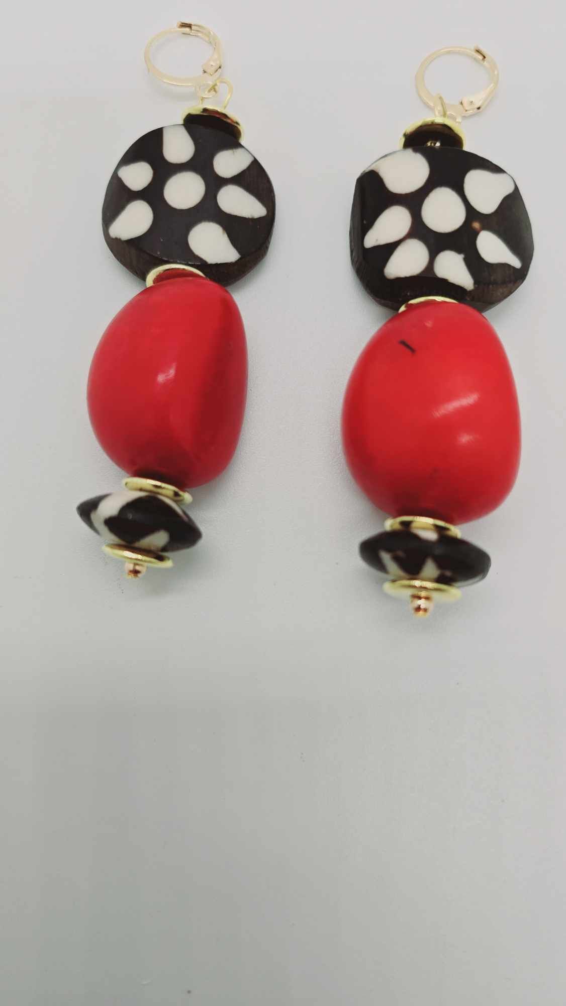 Red, black, white bracelet and earrings set (Ethnix 1386)