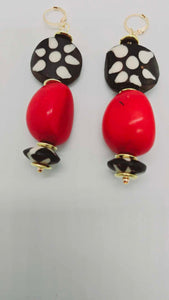 Red, black, white bracelet and earrings set (Ethnix 1386)