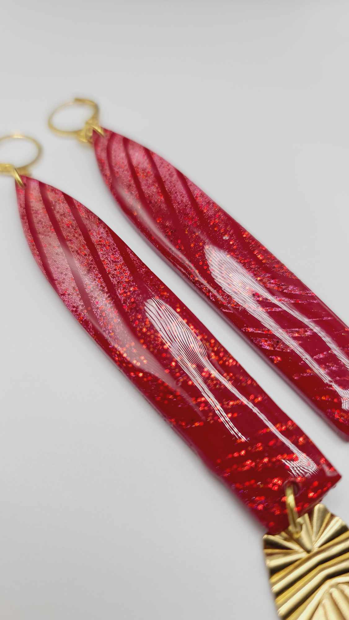 Red and brass clay Earrings (Gold Rush 1393)