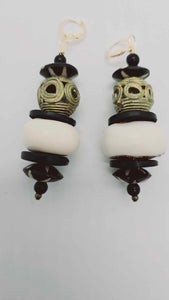 African brass and white bone Earrings (Ethnix 1326)