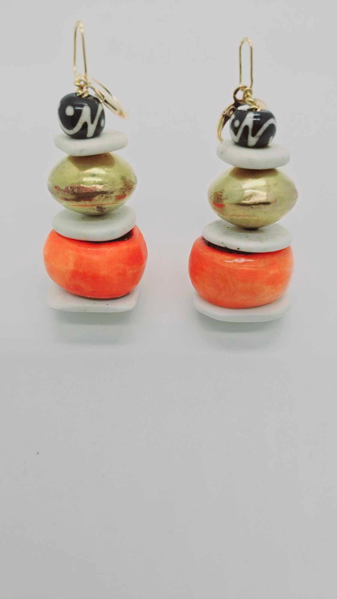 Orange batik bone Earrings (Ethnix 1328)