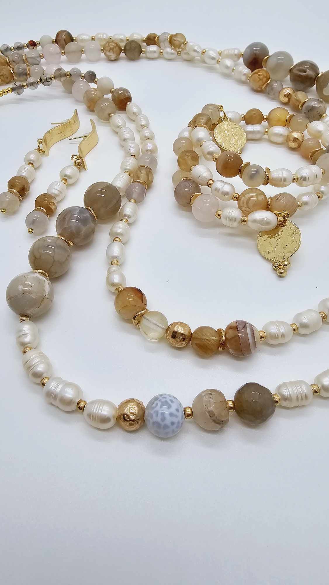 Coral jade and freshwater pearl necklace set! (1247 Influencer)
