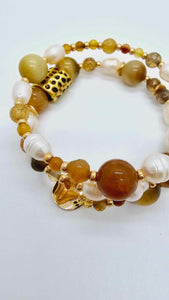 Yellow Agate & freshwater pearl necklace set! (1248 Influencer)