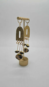 Brass and Animal Print Bone Beaded Earrings (Gold Rush 1474)