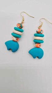 Turquoise and orange Earrings (Short 1464)