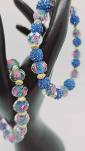 Blue and Pink glass Bracelet set (Bracelet 1335)