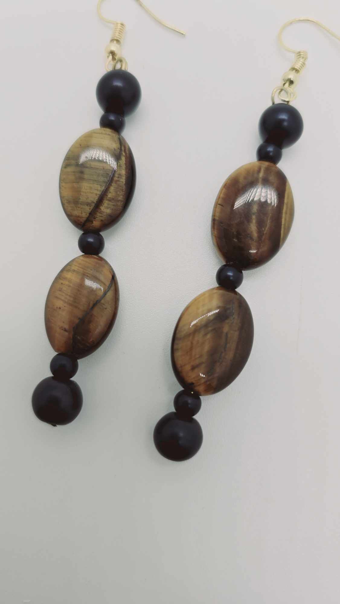 Tiger Eye and black Earrings (Ethnix 1327)