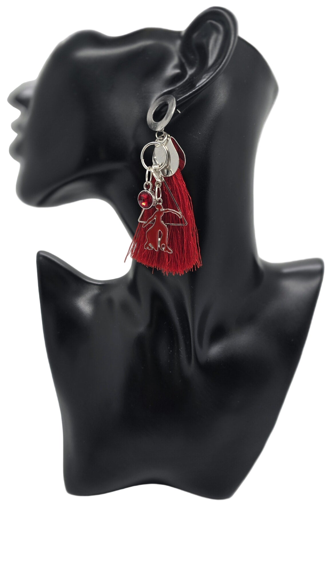 Crimson Elegance Tassel Earrings (Short 1691)