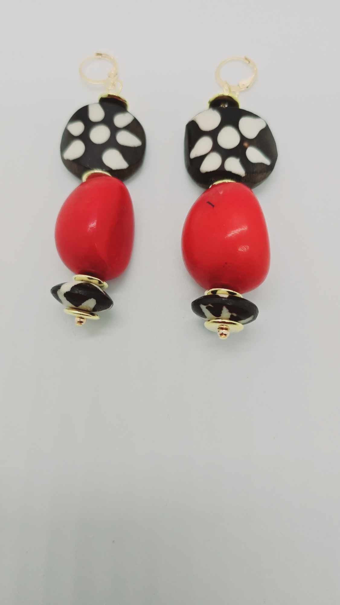 Red, black, white bracelet and earrings set (Ethnix 1386)