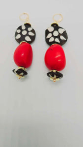 Red, black, white bracelet and earrings set (Ethnix 1386)