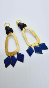 Navy blue and brass earrings! (1274 Mosaic)
