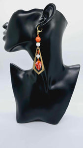 Orange and hammered brass earrings! (1272 Mosaic)