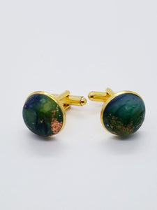Length: 1 inches | Weight: 0.3 ounces  Designed just for you! The gold plated cufflinks cuff button gold green swirl polymer clay Cabochon design. Metal is high polish finish and plating, stylish simple design, comfortable to wear, and  fits well. 