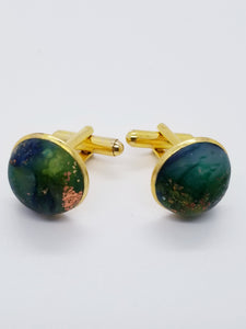 Length: 1 inches | Weight: 0.3 ounces  Designed just for you! The gold plated cufflinks cuff button gold green swirl polymer clay Cabochon design. Metal is high polish finish and plating, stylish simple design, comfortable to wear, and  fits well. 
