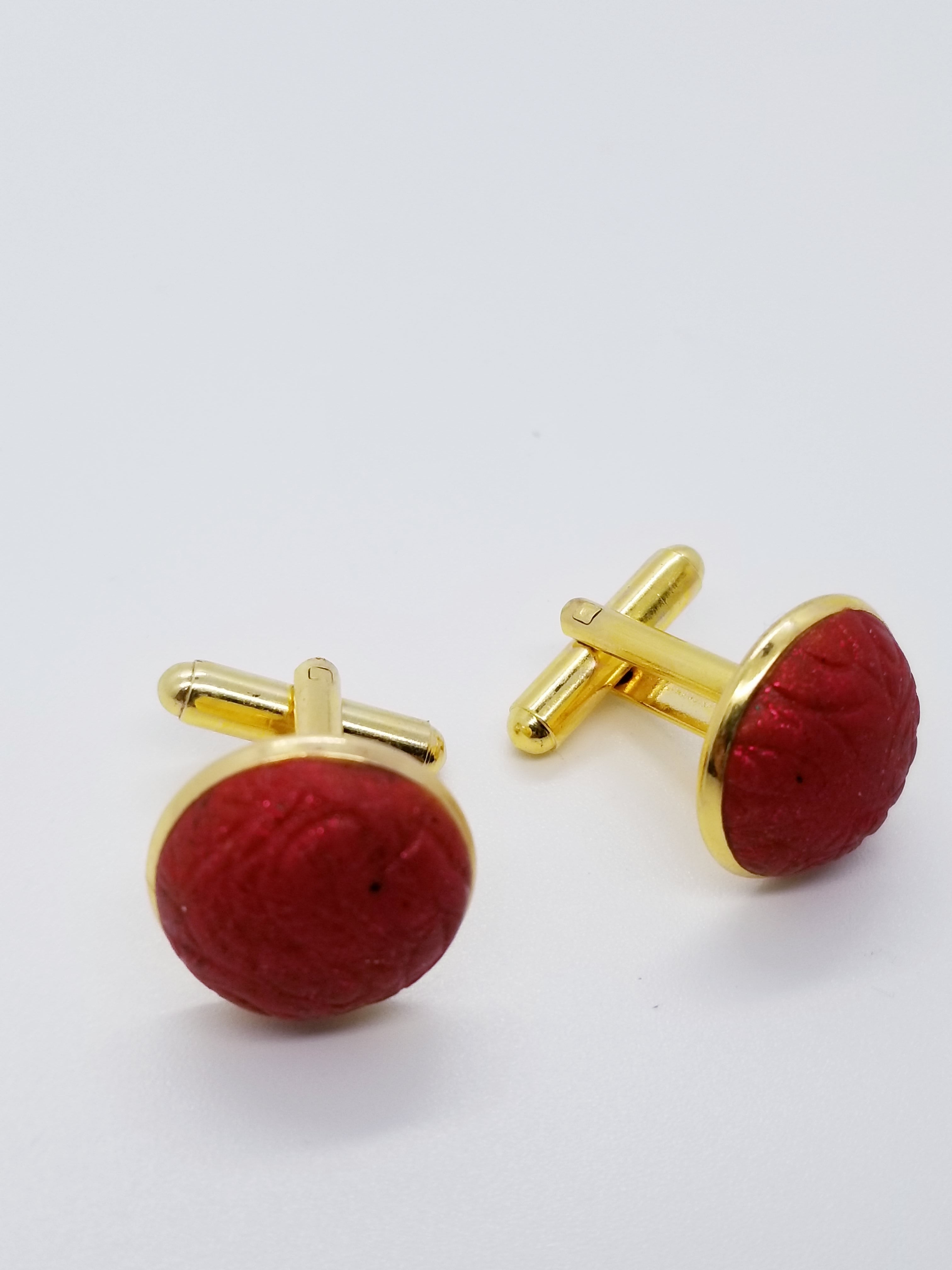 Length: 1 inches | Weight: 0.3 ounces  Designed just for you! The gold plated cufflinks cuff button crimson red matte polymer clay Cabochon design. Metal is high polish finish and plating, stylish simple design, comfortable to wear, and  fits well. 