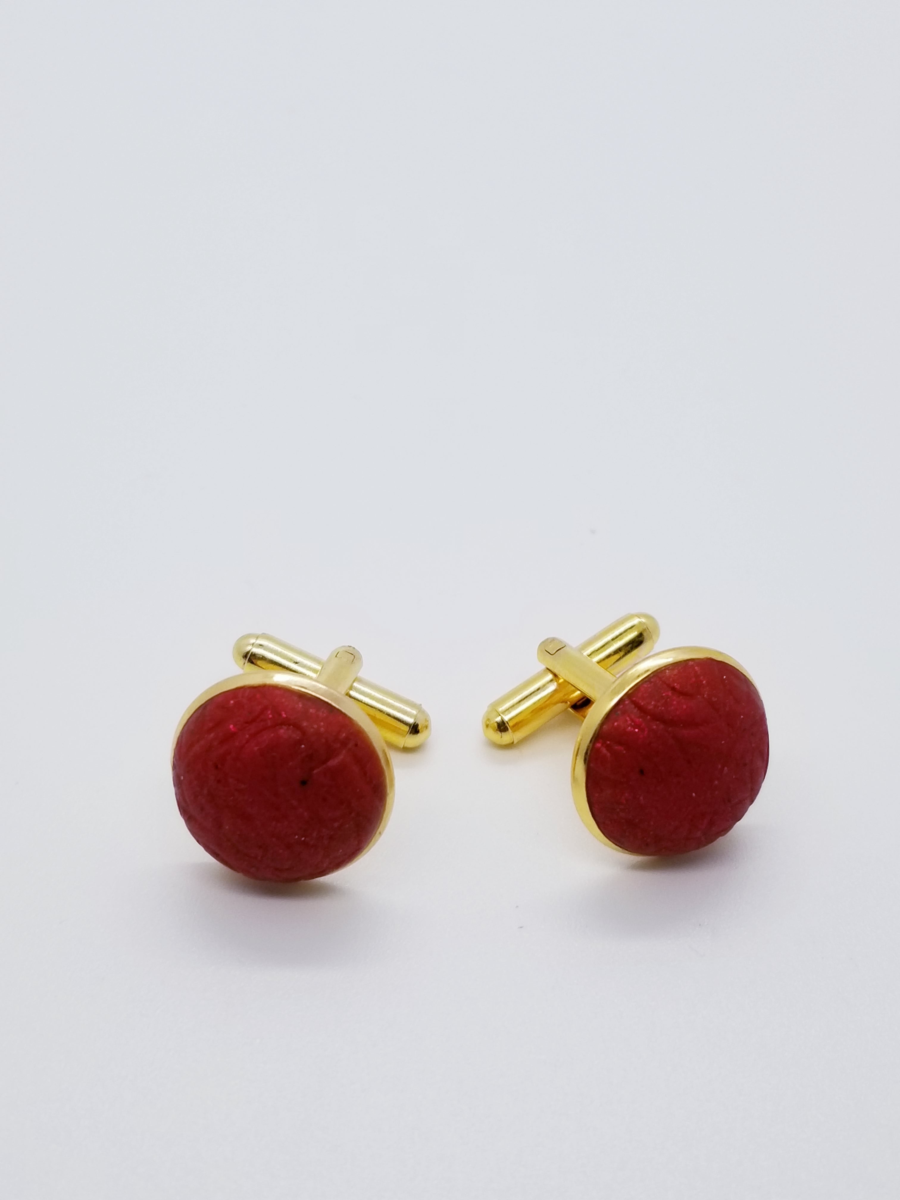 Length: 1 inches | Weight: 0.3 ounces  Designed just for you! The gold plated cufflinks cuff button crimson red matte polymer clay Cabochon design. Metal is high polish finish and plating, stylish simple design, comfortable to wear, and  fits well. 