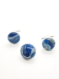 Length: 1 inches | Weight: 0.4 ounces  Designed just for you! The silver cufflinks and lapel set, cuff button blue and white swirl with silver flake polymer clay with resin overly Cabochon design. Metal is high polish finish and plating, stylish simple design, comfortable to wear, and  fits well. 