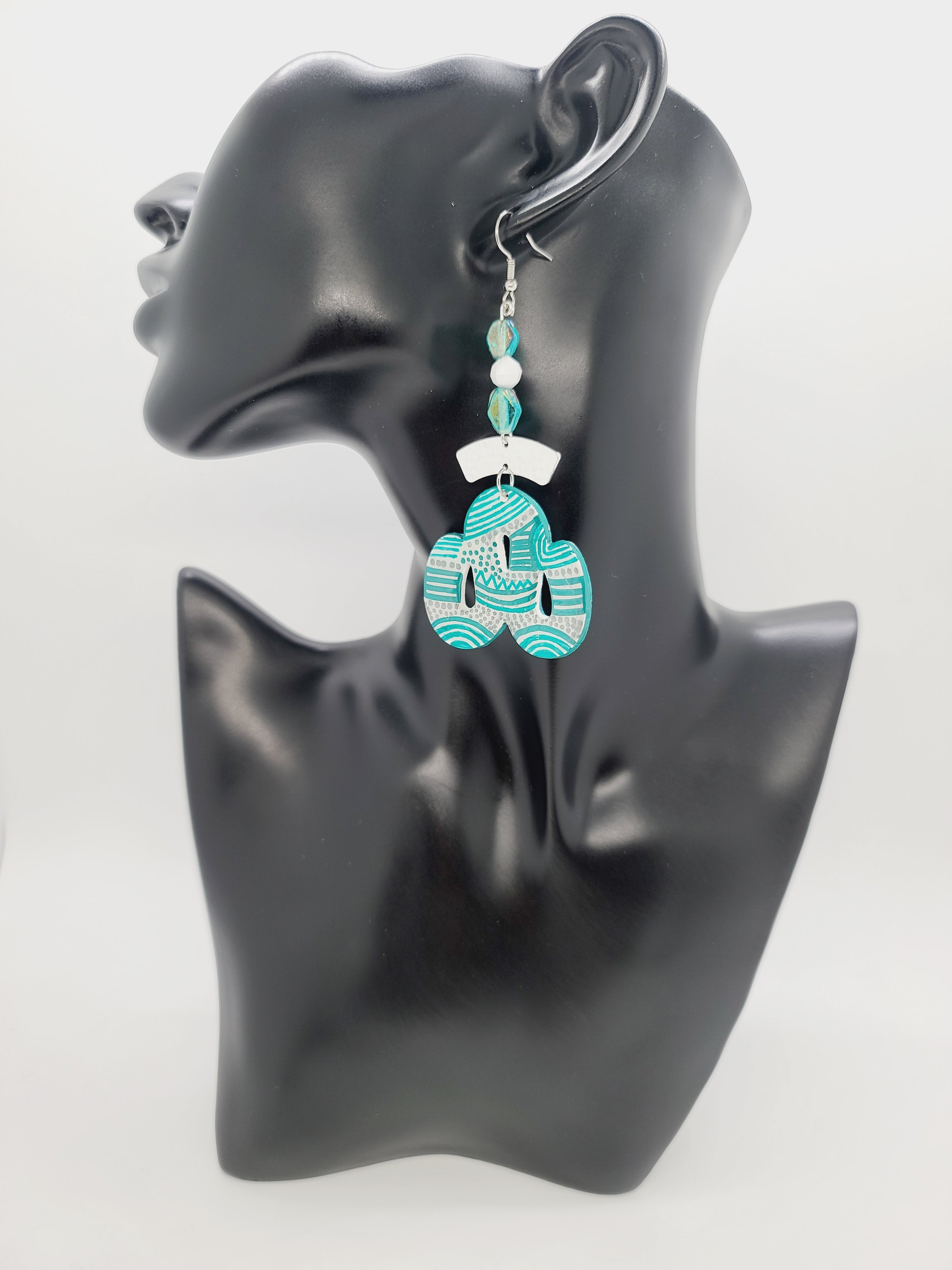 Turquoise mudcloth print clay earrings (Ethnix 731)